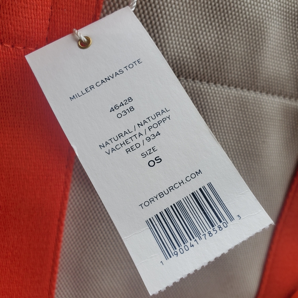 Tory Burch Canvas Miller Tote Natural/Poppy Red - Picture 11 of 12